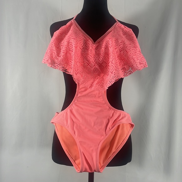 LA Hearts, Peach,Pink Monokini,bathing suit. Lace,Halter,Small - Picture 11 of 11